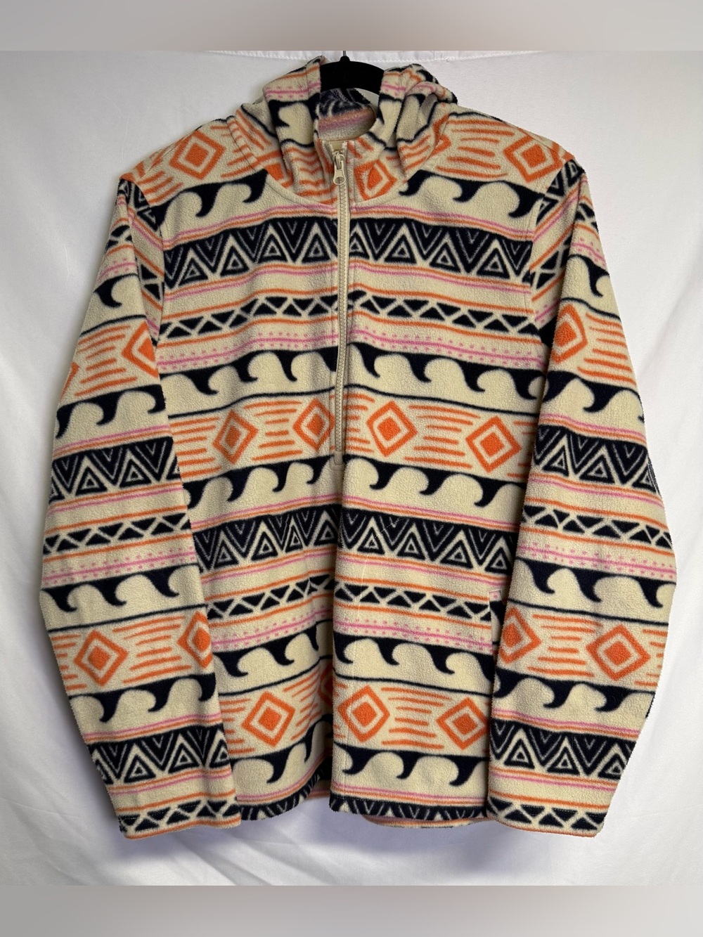 O'Neill Cream Hooded Zip Fleece with Orange & Black Aztec Pattern